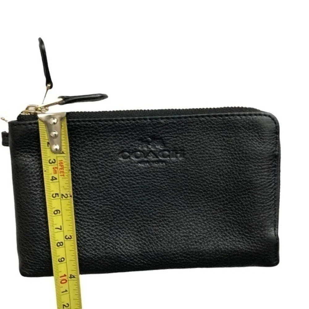 Coach black leather double zipper pouch clutch